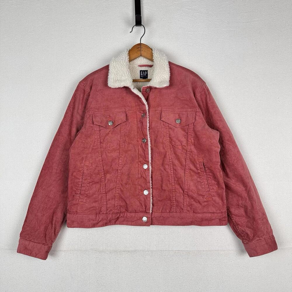 Gap Denim Icon Sherpa‎ Lined Corduroy Jacket Dusty Rose Trucker Boxy Large